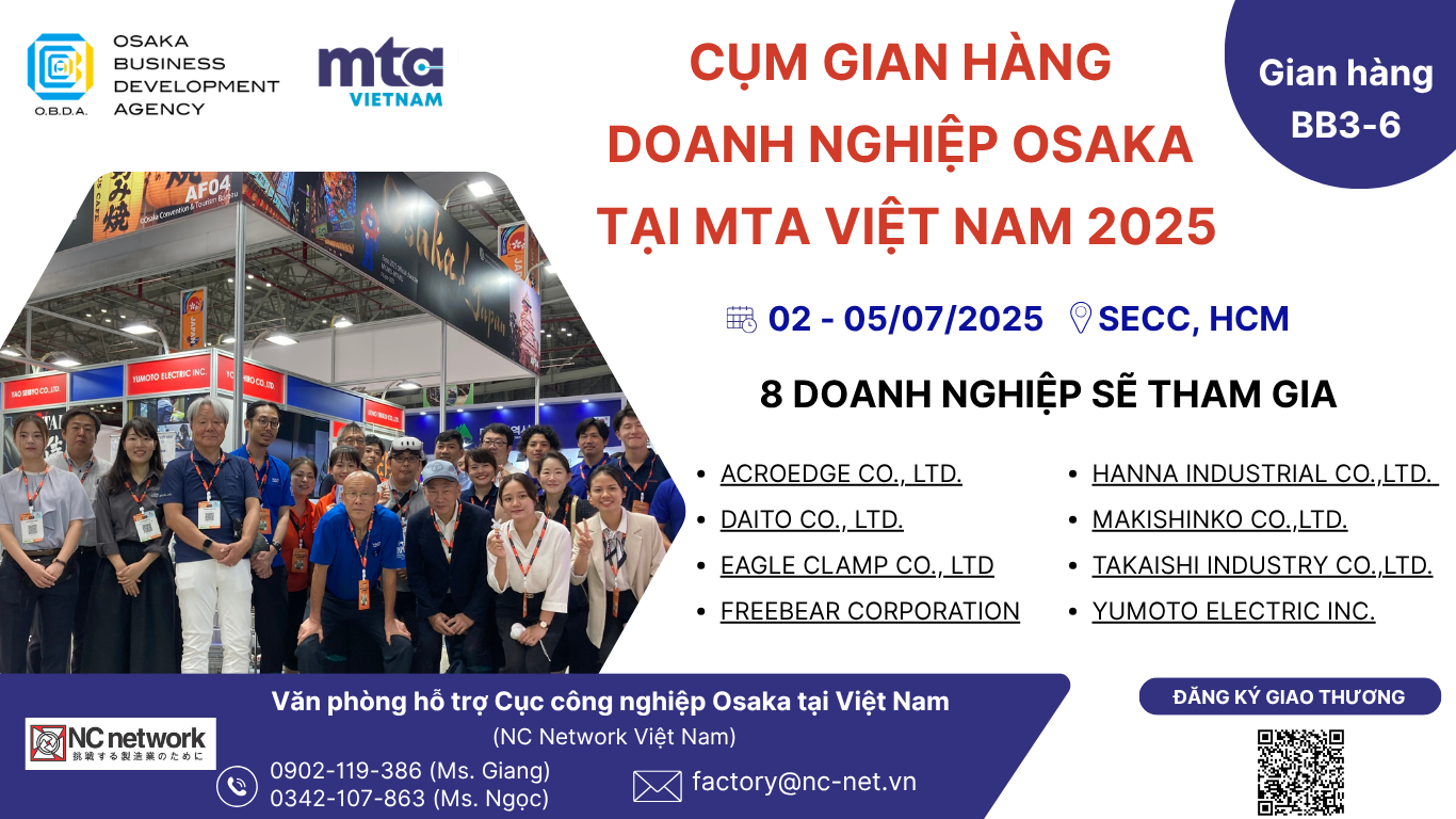 8 Leading Companies from Osaka, Japan to Showcase Durable, Long-Lasting Solutions for Factory Challenges at MTA VIETNAM 2025